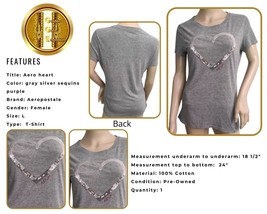 Aeropostale T-Shirt Heart Embellished Sequins L Gray Short Sleeves Crew Neck Top - £17.50 GBP