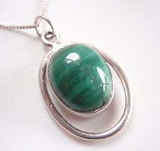 Green Malachite in Hoop Sterling Silver Necklace Corona Sun Jewelry o53 - £15.47 GBP