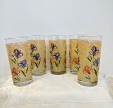 Vtg Set Of 5Tumblers W/Flowers Painted W/Gold Color Very Detailed 4&quot;3/4x2 - $22.34