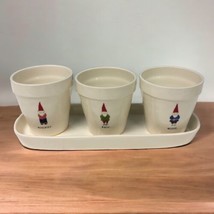 Rae Dunn Winter Magic Mischief &amp; Merry Gnomes Set Of 3 Pots Planters w/Tray - £23.36 GBP