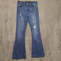 Indigo Rein Womens Flare Jeans Blue Stretch Distressed Medium Wash Denim 7/27 - £10.12 GBP