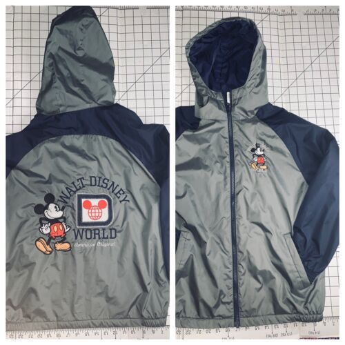 Size L Disney Parks Mickey Mouse Gray Blue Hooded Jacket Warm Lightweight GUC - £22.18 GBP