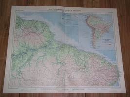 1957 Vintage Map Of Brazil Amazon / Suriname French Guiana / Scale 1:5,000,000 - £20.74 GBP