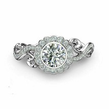 Round Cut 2.15Ct Simulated Diamond Floral Engagement Ring 14k White Gold Size 6 - £212.53 GBP