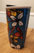 Starbucks Blue Poppy Floral Ceramic Coffee Tumbler 12 Oz Travel Cup - £11.58 GBP