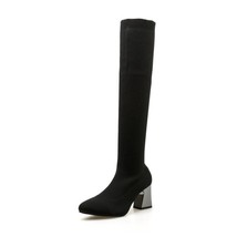 Plus Size 34-42 Women&#39;s Knee High Boots Fashion Stretch Fabric Boots Over-the-Kn - £40.23 GBP