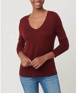 NWT Women&#39;s LOFT L/S Rib Trim V-Neck Sweater in Burgundy Sz Large - €33,84 EUR