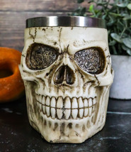 Ebros Alien Skull Coffee Mug Skeleton Resin Drinking Cup Stainless Steel Rim - £20.90 GBP