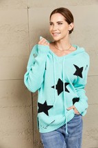 Woven Right Star Distressed Slit Hooded Sweater - $49.00