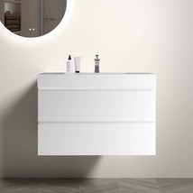 Alice 36&quot; White Floating Bathroom Vanity - £543.67 GBP