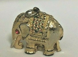 VTG Elephant Tiny Gold Toned with Enamel and red Rhinestones  Perfume Pendant - £11.34 GBP