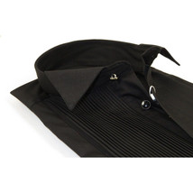 Men CEREMONIA Tuxedo Shirt 100% Cotton Turkey #CVS 15 ATP Black Wing Tip Pleated image 3
