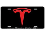 Tesla Logo Inspired Art Red on Black FLAT Aluminum Novelty Car License T... - £14.34 GBP