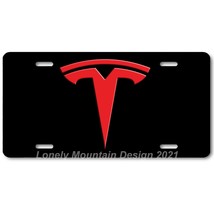 Tesla Logo Inspired Art Red on Black FLAT Aluminum Novelty Car License Tag Plate - £14.38 GBP