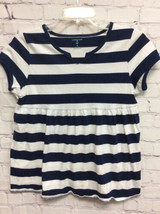 Lands End Girls short Sleeve Top Striped Navy Blue White XL 16 Cotton - £12.50 GBP
