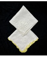 Vtg 50s 60s MCM White Yellow Scallop Lace Floral Lot of 2 Linen Handkerc... - $15.93 CAD