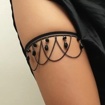 Gothic Fringe Punk Black Jeweled Arm Ribbon &amp; Chain Anklet 13.5&quot;x2.75&quot; - £5.27 GBP