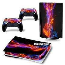 For PS5 Disc Edition Console &amp; 2 Controller Burning Orange Vinyl Wrap Skin Decal - £11.92 GBP