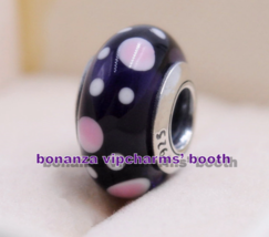 925 Sterling Silver Handmade Glass Bead Purple Bubbles Murano Glass Charm  - £3.14 GBP