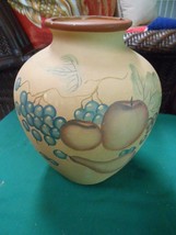 Outstanding Clay Pottery &quot;Grapes and Fruit&quot; Design VASE - $17.89