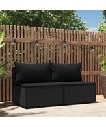 Patio Middle Sofas with Cushions 2 pcs Black Poly Rattan - €272,89 EUR