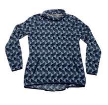 LL Bean Aztec Pullover Fleece Jacket Women’s Medium Turtleneck Blue Tribal - $21.28