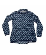 LL Bean Aztec Pullover Fleece Jacket Women’s Medium Turtleneck Blue Tribal - £16.69 GBP