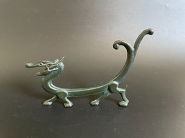 Antique Chinese Iron Standing Dragon Figural Brush Rest Holder #1 - £91.13 GBP