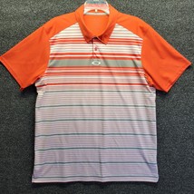 Oakley Men&#39;s Sz XL Legacy Stripe Orange Golf Polo Shirt Hydrolix - £26.52 GBP
