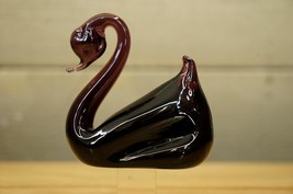Vintage MCM Mid Century Modern Purple Studio Art Glass Figurine Swan Bird - $24.74