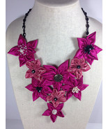 Handmade Statement Necklace Daisy Flower V-Shape Hot Light Pink Crystal ... - £31.72 GBP