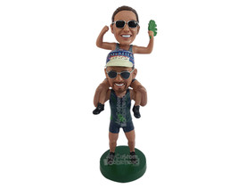 Custom Bobblehead Sporty Male friends carrying one another on the shoulders havi - £121.50 GBP