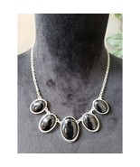 Women&#39;s Liz Claiborne Silver Chain Black Oval Statement Necklace Elegant... - $37.65 CAD