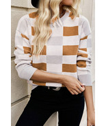 Khaki Checkered Crew Neck Drop Shoulder Knit Sweater - $212.78