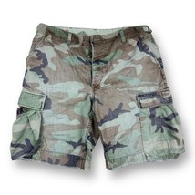 Vintage 90s Heavily Faded Woodland Camo US Military Shorts Green Camouflage 32” - £27.62 GBP