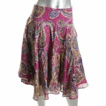Ralph Lauren Womens Purple Paisley Lined Below Knee Ruffled Flare Skirt PM - $37.99