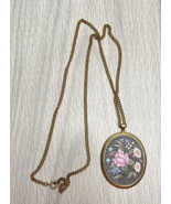 Vintage Signed Avon Black Flower Cameo Style Pendant Necklace - £10.02 GBP