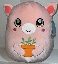 NWT 2022 Squishmallow 16&quot; HETTIE the Pink Pig Holding Potted Plant Easter Squad - £43.24 GBP