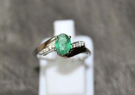 Silver Emerald Twist Ring 0.9 Ct Emerald Promise Ring Natural Emerald Ring Women - £31.31 GBP