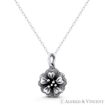 Azalea Flower Love &amp; Romance Charm Oxidized .925 Sterling Silver 20x13mm Pendant - £15.12 GBP+