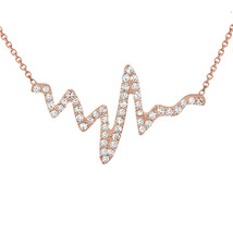 .925 Sterling Silver Rose Gold Pulse HeartBeat Heart Beat CZ Necklace - Adjust - £56.42 GBP