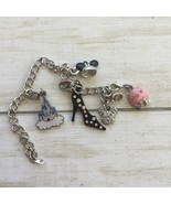 Disney Charm Bracelet Silver Tone Mickey - Castle - more - 5 charms 7.5&quot; - $19.55