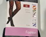 Joyspun Women&#39;s Red Opaque &amp; Black Flowered Opaque 2 Pack Tights Size Me... - $4.89