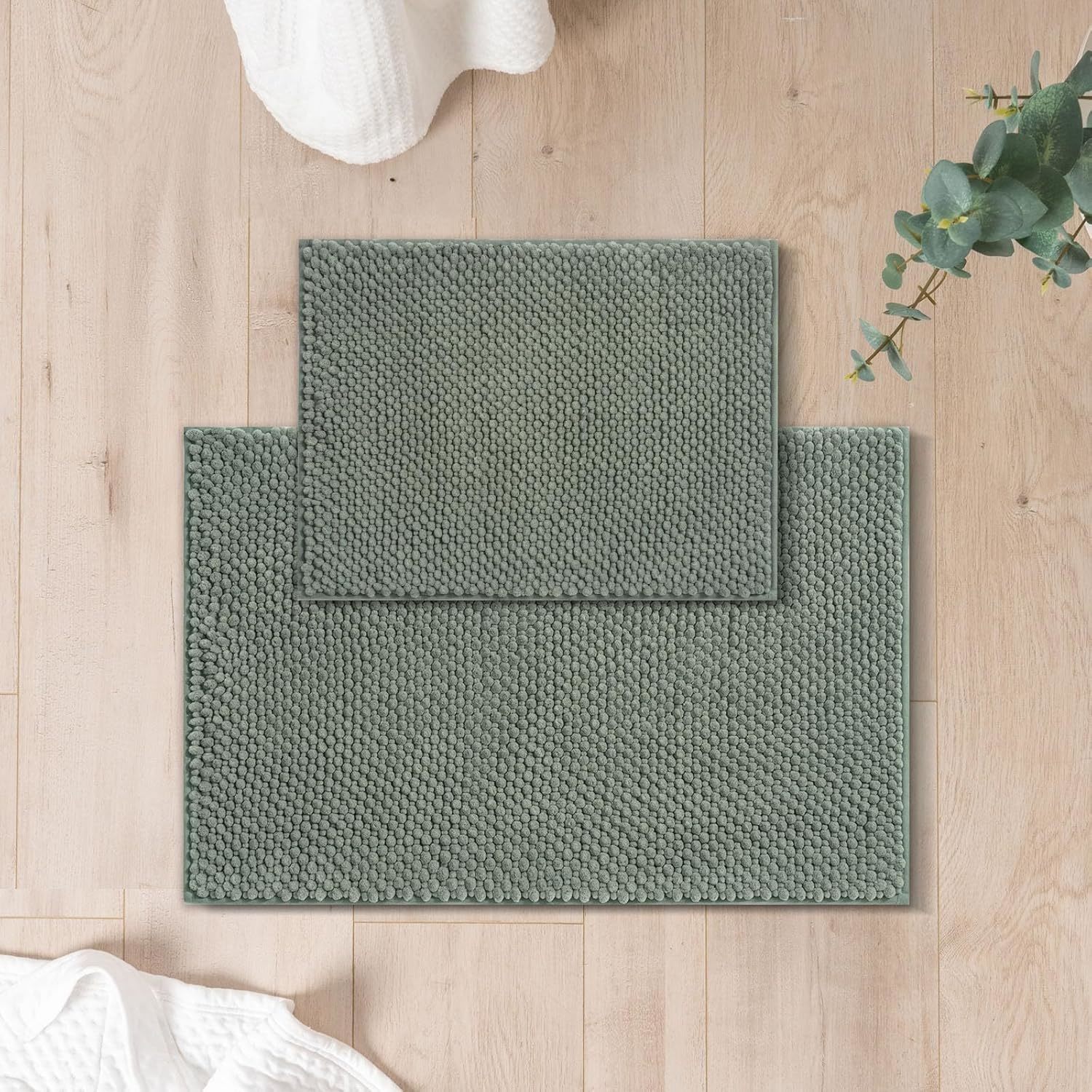 Freshmint Chenille Bathroom Rugs Sets 2 Piece 17&quot;X24&quot;+20&quot;X32&quot;,, Sage Green - $36.93