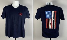 Ariat T Shirt Mens Medium Cotton Blue Stars &amp; Stripes Flag Logo - $21.73