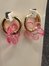 Pink Flower and Gold Hoop Earrings - $7.91