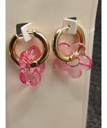 Pink Flower and Gold Hoop Earrings - $10.81 CAD