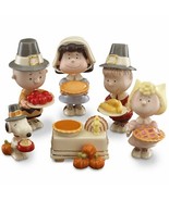 Lenox Peanuts Thanksgiving Figurines 6PC Pilgrim Dinner Snoopy Charlie Brown NEW - $315.00