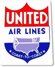 United Airlines Retro Logo Jet Airplane Vintage Wall Decor Large Metal Sign - £22.64 GBP
