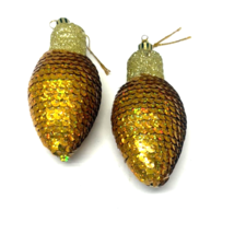 Gold Sequin Set of 2 4 1/2&quot; Christmas Light Ornaments - $185.49 MXN